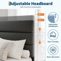 Bed Frame With Adjustable Headboard, Heavy Duty 1000lb Support, No Box Spring Needed, Dark Grey Upholstered Platform Base, Easy Assembly -Garvee Sales GUEST 2e3ba7ae a32d 4445 8e0c 9c4fa7807e10