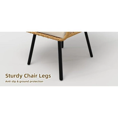 3 Piece Outdoor Wicker Patio Bistro Set, Rattan Conversation Set With Glass Top Coffee Table And Cushioned Chairs, All-Weather Balcony Furniture Set 8 3 Piece Outdoor Wicker Patio Bistro Set, Rattan Conversation Set With Glass Top Coffee Table And Cushioned Chairs, All-Weather Balcony Furniture Set - Image 8