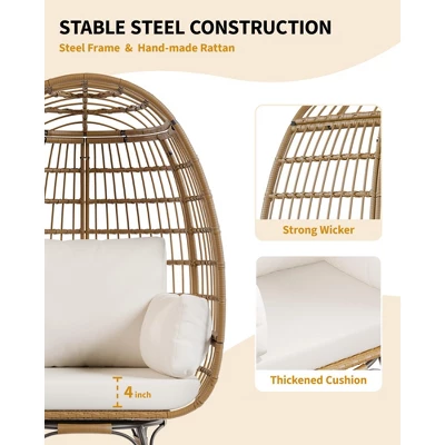 Oversize 360Swivel Egg Chair Patio Rattan Egg Basket Lounge Chair, Steel Frame Stand And 4 Cushions For Patio, Porch,Living Room 3 Oversize 360Swivel Egg Chair Patio Rattan Egg Basket Lounge Chair, Steel Frame Stand And 4 Cushions For Patio, Porch,Living Room - Image 3