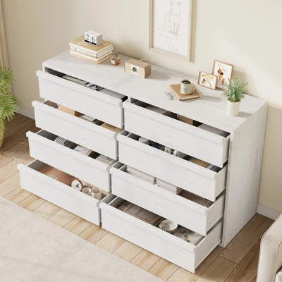 Garvee 8 Drawer Dresser For Bedroom, 54" White Double Dresser Organizer With Concave Handle, Modern Chest Of Drawer For Bedroom Living Room Nursery 1 Garvee 8 Drawer Dresser For Bedroom, 54" White Double Dresser Organizer With Concave Handle, Modern Chest Of Drawer For Bedroom Living Room Nursery