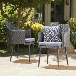 Set Of 2 Outdoor Patio Dining Chairs, All-Weather PE Rattan Chairs, Iron Frame Wicker Dining Chairs With Waterproof Fabric Cushion, Armrests -Garvee Sales GUEST 2eab013a 5dcf 4c89 8b3c 9bbd18c018dd