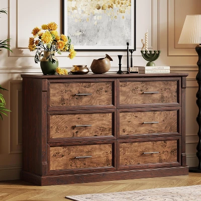 6 Drawer Dresser For Bedroom, Framhouse Large Chest Of Drawers With Metal Handles, Rustic Double Wood Dresser, Storage Dressers Organizer 7 6 Drawer Dresser For Bedroom, Framhouse Large Chest Of Drawers With Metal Handles, Rustic Double Wood Dresser, Storage Dressers Organizer - Image 7
