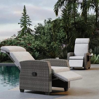 Indoor Outdoor Wicker Recliner Chair With Flip-Up Table Air Pump 155¡ã Lay Flat, Adjustable Wicker Lounge Recliner Chair With Backrest And Footrest 2 Indoor Outdoor Wicker Recliner Chair With Flip-Up Table Air Pump 155¡ã Lay Flat, Adjustable Wicker Lounge Recliner Chair With Backrest And Footrest - Image 2
