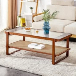 Modern Rattan Coffee Table,Rectangular Center Table With Tempered Glass Tabletop,2 Tier Wood Tea Table For Living Room Office Bedroom 16 Modern Rattan Coffee Table,Rectangular Center Table With Tempered Glass Tabletop,2 Tier Wood Tea Table For Living Room Office Bedroom -Garvee Sales GUEST 2ef87846 8509 4249 8db6 88fdb43b2cdd