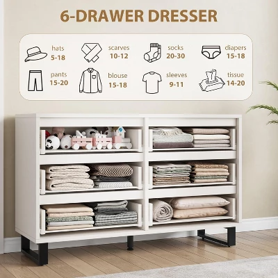 6 Dresser For Bedroom, 47.2" Wide Dresser, Freestanding Vertical Drawer Cabinet With Storage, Wooden Closet Storage Chest For Living Room, Hallway 3 6 Dresser For Bedroom, 47.2" Wide Dresser, Freestanding Vertical Drawer Cabinet With Storage, Wooden Closet Storage Chest For Living Room, Hallway - Image 3