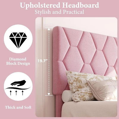 Twin/Full/Queen/King Size Bed Frame With Upholstered Headboard, Wood Slat Platform, No Box Spring Needed, Noise-Free, Easy Assembly, Pink 3 Twin/Full/Queen/King Size Bed Frame With Upholstered Headboard, Wood Slat Platform, No Box Spring Needed, Noise-Free, Easy Assembly, Pink - Image 3
