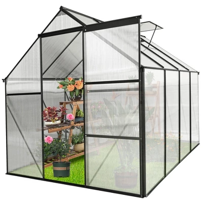 6x8 FT Polycarbonate Greenhouse, Aluminum Walk-in Greenhouses With Sliding Door & Raised Base, Plant Greenhouse For Outdoor Garden Backyard 5 6x8 FT Polycarbonate Greenhouse, Aluminum Walk-in Greenhouses With Sliding Door & Raised Base, Plant Greenhouse For Outdoor Garden Backyard - Image 5