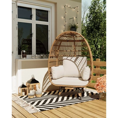 Oversize 360Swivel Egg Chair Patio Rattan Egg Basket Lounge Chair, Steel Frame Stand And 4 Cushions For Patio, Porch,Living Room 5 Oversize 360Swivel Egg Chair Patio Rattan Egg Basket Lounge Chair, Steel Frame Stand And 4 Cushions For Patio, Porch,Living Room - Image 5
