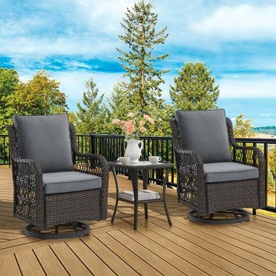 Whizmax 3 Pieces Outdoor Swivel Rocker Chair Set Of 2 With Glass Top Table, Outdoor Swivel Glider Rocker, Wicker Swivel Chair Set For Patio Porch Pool 9 Whizmax 3 Pieces Outdoor Swivel Rocker Chair Set Of 2 With Glass Top Table, Outdoor Swivel Glider Rocker, Wicker Swivel Chair Set For Patio Porch Pool - Image 9