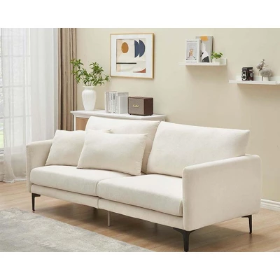 Garvee 78 Inch Sofa, 3 Seater Sofa, Comfy Modern Couch With 2 Pillows, Cozy Lounge Sofa, Sofa Couch For Living Room Apartment Bed Room, Beige 2 Garvee 78 Inch Sofa, 3 Seater Sofa, Comfy Modern Couch With 2 Pillows, Cozy Lounge Sofa, Sofa Couch For Living Room Apartment Bed Room, Beige - Image 2