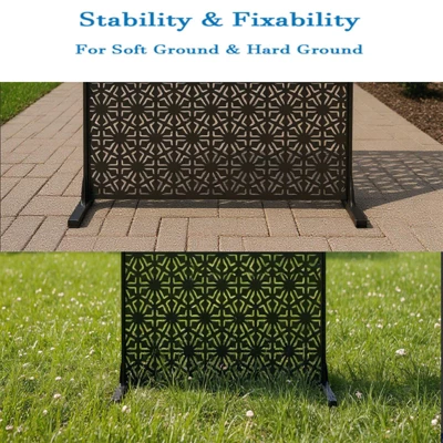 Outdoor Metal Privacy Screen 72"x47" Freestanding Decorative Fence Panels With Stand,Steel Divider & Climbing Plant Trellis For Patio Garden Balcony 5 Outdoor Metal Privacy Screen 72"x47" Freestanding Decorative Fence Panels With Stand,Steel Divider & Climbing Plant Trellis For Patio Garden Balcony - Image 5