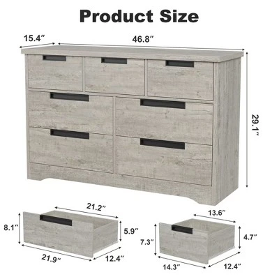 7 Drawer Dresser For Bedroom, Modern Double Dresser Organizer With Embedded Handles Design, Wooden Chest Of Drawers For Living Room, Nursery, Hallway 6 7 Drawer Dresser For Bedroom, Modern Double Dresser Organizer With Embedded Handles Design, Wooden Chest Of Drawers For Living Room, Nursery, Hallway - Image 6
