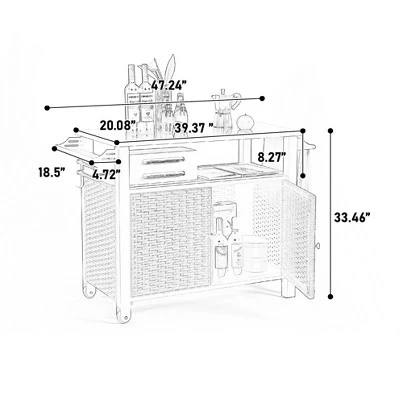 Outdoor Wicker Bar Cart, Kitchen Island Grill Table With Wheel,Rolling Buffet Serving Cart With Stainless Steel Top For Porch Garden Poolside 2 Outdoor Wicker Bar Cart, Kitchen Island Grill Table With Wheel,Rolling Buffet Serving Cart With Stainless Steel Top For Porch Garden Poolside - Image 2
