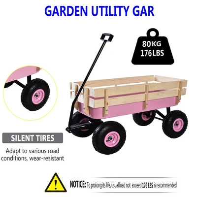 Garden Cart Utility Wagon 176 LBS Large Loading Capacity Metal Garden Wagon All Terrain Pulling Cart,abstract,pink,39.37''L X 19.30''W X 20.28''H 3 Garden Cart Utility Wagon 176 LBS Large Loading Capacity Metal Garden Wagon All Terrain Pulling Cart,abstract,pink,39.37''L X 19.30''W X 20.28''H - Image 3