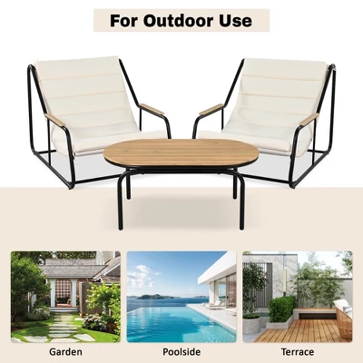 Outdoor Chaise Lounge Chair Set Of 3, Patio Reclining Chair With Acacia Side Table, Pool Sunbathing Recliner With Cushion For Patio Backyard 3 Outdoor Chaise Lounge Chair Set Of 3, Patio Reclining Chair With Acacia Side Table, Pool Sunbathing Recliner With Cushion For Patio Backyard - Image 3