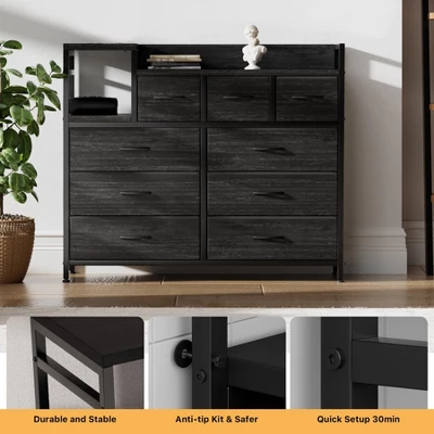 Dresser TV Stand With Power Outlet, Bedroom Dresser With 9 Drawers, Chest Of Drawers, Steel Frame Storage Closet For Living Room Hallway 4 Dresser TV Stand With Power Outlet, Bedroom Dresser With 9 Drawers, Chest Of Drawers, Steel Frame Storage Closet For Living Room Hallway - Image 4