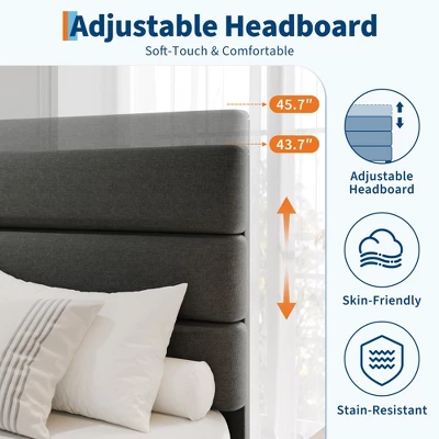 King Bed Frame Platform Bed With Adjustable Headboard, Linen Fabric Upholstered And Wooden Slats Support, Easy Assembly, Dark Grey 2 King Bed Frame Platform Bed With Adjustable Headboard, Linen Fabric Upholstered And Wooden Slats Support, Easy Assembly, Dark Grey - Image 2