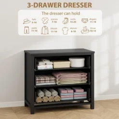 3 Dresser For Bedroom, 29" Tall Dresser, Modern Tall Drawer Dresser With Storage, Wooden Closet Dressers Chest Of Drawers, White