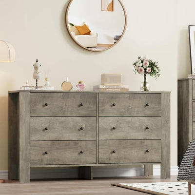Dressers For Bedroom, Large 6 Drawer Dressers With Deep Drawers & Metal Knobs, Modern Wooden Double Chests Of Drawers For Kids Bedroom, Entryway 7 Dressers For Bedroom, Large 6 Drawer Dressers With Deep Drawers & Metal Knobs, Modern Wooden Double Chests Of Drawers For Kids Bedroom, Entryway - Image 7