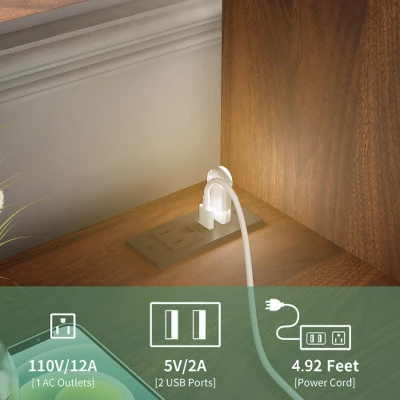 Tall Nightstand With Charging Station & Night Light, Voice Control, Wooden Large Bedside Tables With Storage Cabinet And Bookshelf For Bedroom 3 Tall Nightstand With Charging Station & Night Light, Voice Control, Wooden Large Bedside Tables With Storage Cabinet And Bookshelf For Bedroom - Image 3