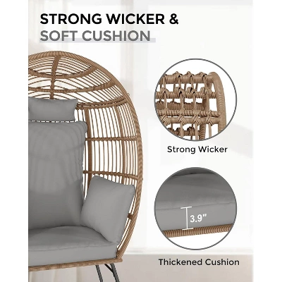 Wicker Egg Chair With Ottoman Oversize Egg Shaped Lounge Chair With Thick Cushion Comfy Egg Rattan Seat For Indoor Outdoor 2 Wicker Egg Chair With Ottoman Oversize Egg Shaped Lounge Chair With Thick Cushion Comfy Egg Rattan Seat For Indoor Outdoor - Image 2