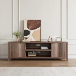 Garvee 70" TV Stand Entertainment Center With Storage, Fluted Door And Gold Handle, Wooden Media Console Cabinet For Living Room, Bedroom