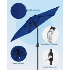 7.5Ft Outdoor Patio Umbrella With Push-Button Tilt And Crank, 6 Sturdy Ribs, UV-Resistant For Garden, Poolside, Patio, Backyard-Navy Blue 10 7.5Ft Outdoor Patio Umbrella With Push-Button Tilt And Crank, 6 Sturdy Ribs, UV-Resistant For Garden, Poolside, Patio, Backyard-Navy Blue -Garvee Sales GUEST 3479611b 1610 4cf8 9957 1dfd487ba739