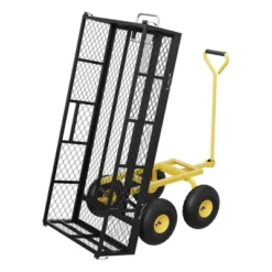 Garden Dump Cart With Removable Sidewalls, 900 LBS Steel Dump Wagon With 180° Swivel Handle & 10-inch Tires