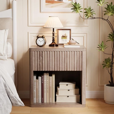 Stand Set Of 2, Modern Farmhouse Nightstand, Fluted Nightstand With Drawer Storage, Mid Century Wood Bedside Table For Bedroom Living Room Sofa Office 1 Stand Set Of 2, Modern Farmhouse Nightstand, Fluted Nightstand With Drawer Storage, Mid Century Wood Bedside Table For Bedroom Living Room Sofa Office