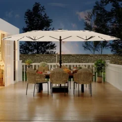 15FT Outdoor Double-Sided Large Patio Umbrella With Base, Rectangle Market Umbrella Outside Umbrellas For Poolside Lawn Backyard -Garvee Sales GUEST 34a33297 9bc1 425c 8da3 1e3d254c6ece