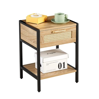 15.74-Inch Rattan End Table Nightstand Set Retro Boho Night Stand Bedside Table With Storage Shelf Smooth Rails Drawer 2 15.74-Inch Rattan End Table Nightstand Set Retro Boho Night Stand Bedside Table With Storage Shelf Smooth Rails Drawer - Image 2