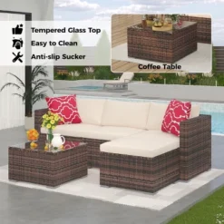 Whizmax 5-Piece PE Rattan Patio Set - Outdoor Wicker Furniture With Cushions & Glass Table, For Porch, Garden, Balcony 14 Whizmax 5-Piece PE Rattan Patio Set - Outdoor Wicker Furniture With Cushions & Glass Table, For Porch, Garden, Balcony -Garvee Sales GUEST 3500008b bdbe 423a 9651 d820d4027306