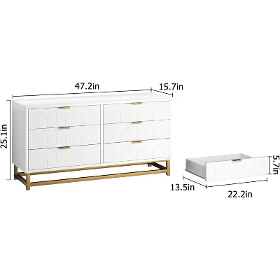 6-Drawer Dresser For Bedroom – Modern Wood Chest With Gold Metal Handles For Hallway, Entryway, And Living Room 1 6-Drawer Dresser For Bedroom – Modern Wood Chest With Gold Metal Handles For Hallway, Entryway, And Living Room