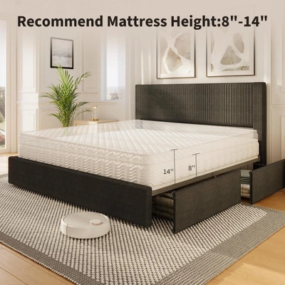 Bed Frame With 4 Storage Drawers, Platform Bed Frame With Upholstered Channel Tufted Wingback Headboard, Strong Wooden Slats Support 6 Bed Frame With 4 Storage Drawers, Platform Bed Frame With Upholstered Channel Tufted Wingback Headboard, Strong Wooden Slats Support - Image 6