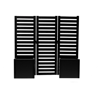 Freestanding Outdoor Privacy Screen With 4 Self-Draining Planters/Raised Garden Beds, 3 Hinged Panels For Patio, Backyard, Deck, Black 1 Freestanding Outdoor Privacy Screen With 4 Self-Draining Planters/Raised Garden Beds, 3 Hinged Panels For Patio, Backyard, Deck, Black