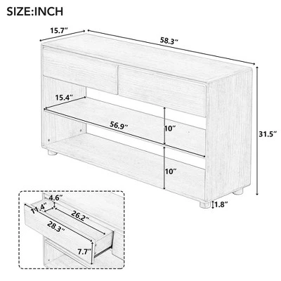 58" Entryway Console Table With 2 Drawers, 3 Tier Narrow Long Sofa Table, Behind Couch Console Table For Living Room Foyer And Hallway 2 58" Entryway Console Table With 2 Drawers, 3 Tier Narrow Long Sofa Table, Behind Couch Console Table For Living Room Foyer And Hallway - Image 2
