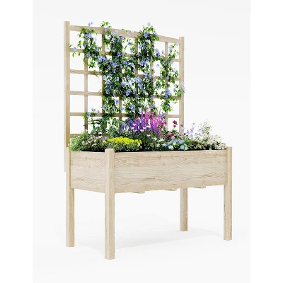 Elevated Garden Planter Box With Trellis, 46"x23"x65" Wooden Standing Raised Bed For Climbing Plants, Vegetables, Flowers - Includes Waterproof Liner 1 Elevated Garden Planter Box With Trellis, 46"x23"x65" Wooden Standing Raised Bed For Climbing Plants, Vegetables, Flowers - Includes Waterproof Liner