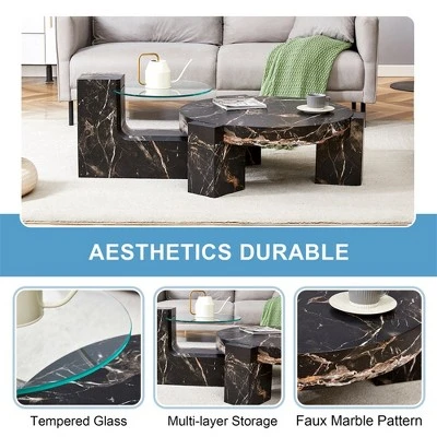 Modern Coffee Tables Set Of 2, Coffee Table With Detachable Nightstand, Accent Center Table With Glass Top Side Table For Bedroom Office 6 Modern Coffee Tables Set Of 2, Coffee Table With Detachable Nightstand, Accent Center Table With Glass Top Side Table For Bedroom Office - Image 6