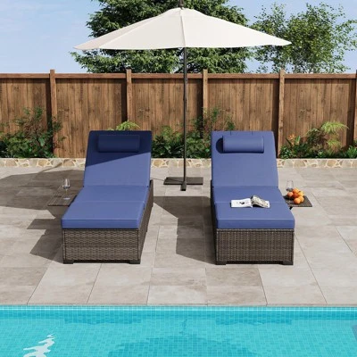 Whizmax Rattan Chaise Lounge Pool Chairs, Outdoor Sun Tanning Chairs With Adjustable Backrest For Beach, Yard, Patio 2 Whizmax Rattan Chaise Lounge Pool Chairs, Outdoor Sun Tanning Chairs With Adjustable Backrest For Beach, Yard, Patio - Image 2