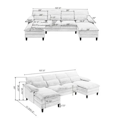 4 Seater U Shaped Modular Sectional Sofa Couch For Living Room, Corner Sofa With 4pcs Waist Pillows 3 4 Seater U Shaped Modular Sectional Sofa Couch For Living Room, Corner Sofa With 4pcs Waist Pillows - Image 3
