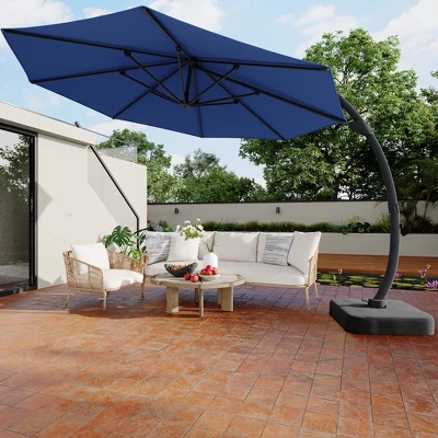 Outdoor Large Round Aluminum Offset Umbrella, Heavy Duty Offset Umbrella With 360¡ãRotation, Offset Patio Cantilever UmbrellaS With Base Included 1 Outdoor Large Round Aluminum Offset Umbrella, Heavy Duty Offset Umbrella With 360¡ãRotation, Offset Patio Cantilever UmbrellaS With Base Included