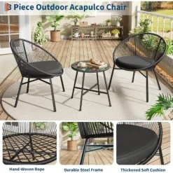 3 Pieces Outdoor Acapulco Chair Patio Bistro Set With Glass Top Table, Modern Patio Conversation Chairs Set Of 2 For Balcony, Garden, Backyard 13 3 Pieces Outdoor Acapulco Chair Patio Bistro Set With Glass Top Table, Modern Patio Conversation Chairs Set Of 2 For Balcony, Garden, Backyard -Garvee Sales GUEST 3759f687 ce29 4bbc 88d8 043661362e26