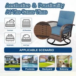 3 Pieces Patio Wicker Glider Chairs, Outdoor Swivel Rockers Patio Chairs Set Of 2 With Thickened Cushions And Glass Coffee Table 11 3 Pieces Patio Wicker Glider Chairs, Outdoor Swivel Rockers Patio Chairs Set Of 2 With Thickened Cushions And Glass Coffee Table -Garvee Sales GUEST 3761b95b 21af 405a 9c38 d494d70fe471