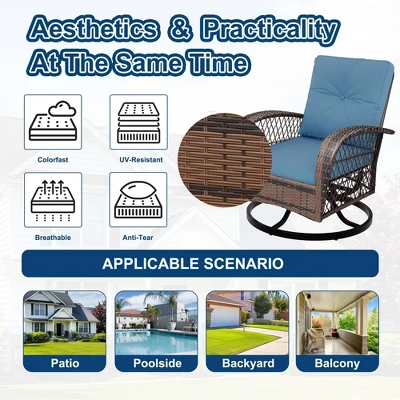 3 Pieces Patio Wicker Glider Chairs, Outdoor Swivel Rockers Patio Chairs Set Of 2 With Thickened Cushions And Glass Coffee Table 5 3 Pieces Patio Wicker Glider Chairs, Outdoor Swivel Rockers Patio Chairs Set Of 2 With Thickened Cushions And Glass Coffee Table - Image 5