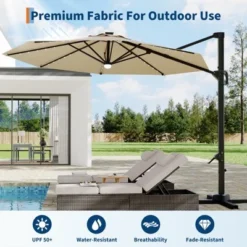 10FT Cantilever Umbrella W/ Solar Lights, 360° Rotation & Tilt, Easy Crank, UV Protection For Pool, Deck, Backyard 20 10FT Cantilever Umbrella W/ Solar Lights, 360° Rotation & Tilt, Easy Crank, UV Protection For Pool, Deck, Backyard -Garvee Sales GUEST 37e7363e cf42 405d bf63 98b00938029f