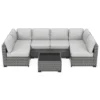 7 Piece Patio Furniture Set - PE Rattan Wicker Sectional Sofa With Cushions & Glass Coffee Table For Garden, Balcony, Porch, Backyard