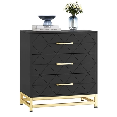 3 Drawer Dresser, Wood Chest Drawers With Storage For Closet, Bedroom, Drawers Dresser Modern Bedside Nightstand With Gold Handles 2 3 Drawer Dresser, Wood Chest Drawers With Storage For Closet, Bedroom, Drawers Dresser Modern Bedside Nightstand With Gold Handles - Image 2