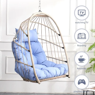 Outdoor Garden Rattan Egg Swing Chair Hanging Chair For Patio, Porch, Bedroom, Garden, Courtyard, Balcony 3 Outdoor Garden Rattan Egg Swing Chair Hanging Chair For Patio, Porch, Bedroom, Garden, Courtyard, Balcony - Image 3