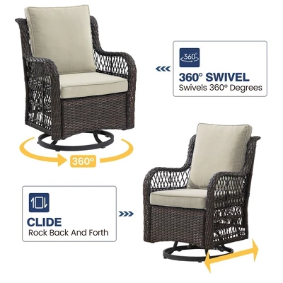 Whizmax 3 Pieces Outdoor Swivel Rocker Chair Set Of 2 With Glass Top Table, Outdoor Swivel Glider Rocker, Wicker Swivel Chair Set For Patio Porch Pool 5 Whizmax 3 Pieces Outdoor Swivel Rocker Chair Set Of 2 With Glass Top Table, Outdoor Swivel Glider Rocker, Wicker Swivel Chair Set For Patio Porch Pool - Image 5