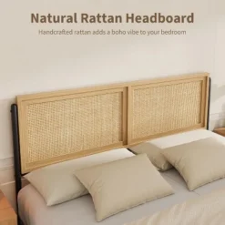 Boho Wooden Full/Queen/King Size Bed Frame With Natural Rattan Headboard And Footboard, No Box Spring Needed, Noise-Free Easy Assemble Metal Bedframe 9 Boho Wooden Full/Queen/King Size Bed Frame With Natural Rattan Headboard And Footboard, No Box Spring Needed, Noise-Free Easy Assemble Metal Bedframe -Garvee Sales GUEST 3a08f3b7 0b6b 4d68 83ad 5179b7440517